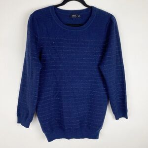 Yest The Netherlands Navy & Sparkle Stripe Crewneck Pullover Sweater Women 6